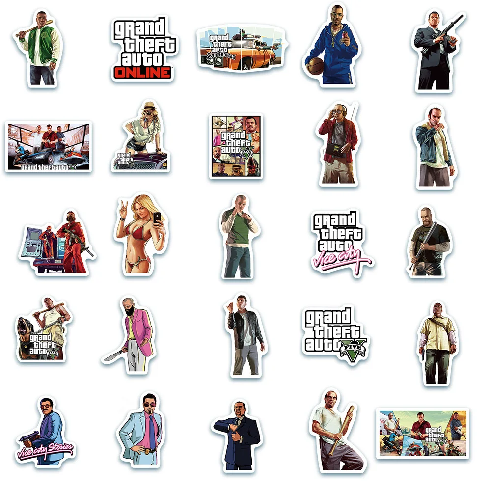 10/30/50pcs Cool Game GTA Grand Theft Auto Stickers Graffiti Decals Notebook Phone Suitcase Waterproof Cartoon Sticker Kid Toy