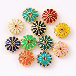 12pcs 12mm metal Small Daisy Enamel Sunflower  Spacer Beads DIY Trendy Bracelet Anklet single Pendant Drip  Alloy Bead