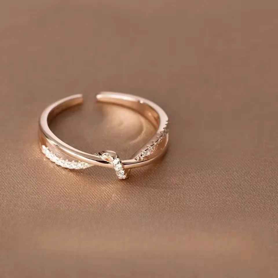925 Sterling Silber Doppelschichtige Zirkon-Geflecht-Ringe, verstellbar, für Damen, Verlobungs- und Hochzeitsgeschenke, luxuriöser Großhandelsschmuck – Detail 4