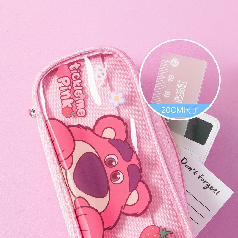 Imagem -05 - Disney-large Capacidade Transparent Pencil Case Bonito Papelaria Bolsa Student Pen Box Material Escolar Ponto Lotso Mickey