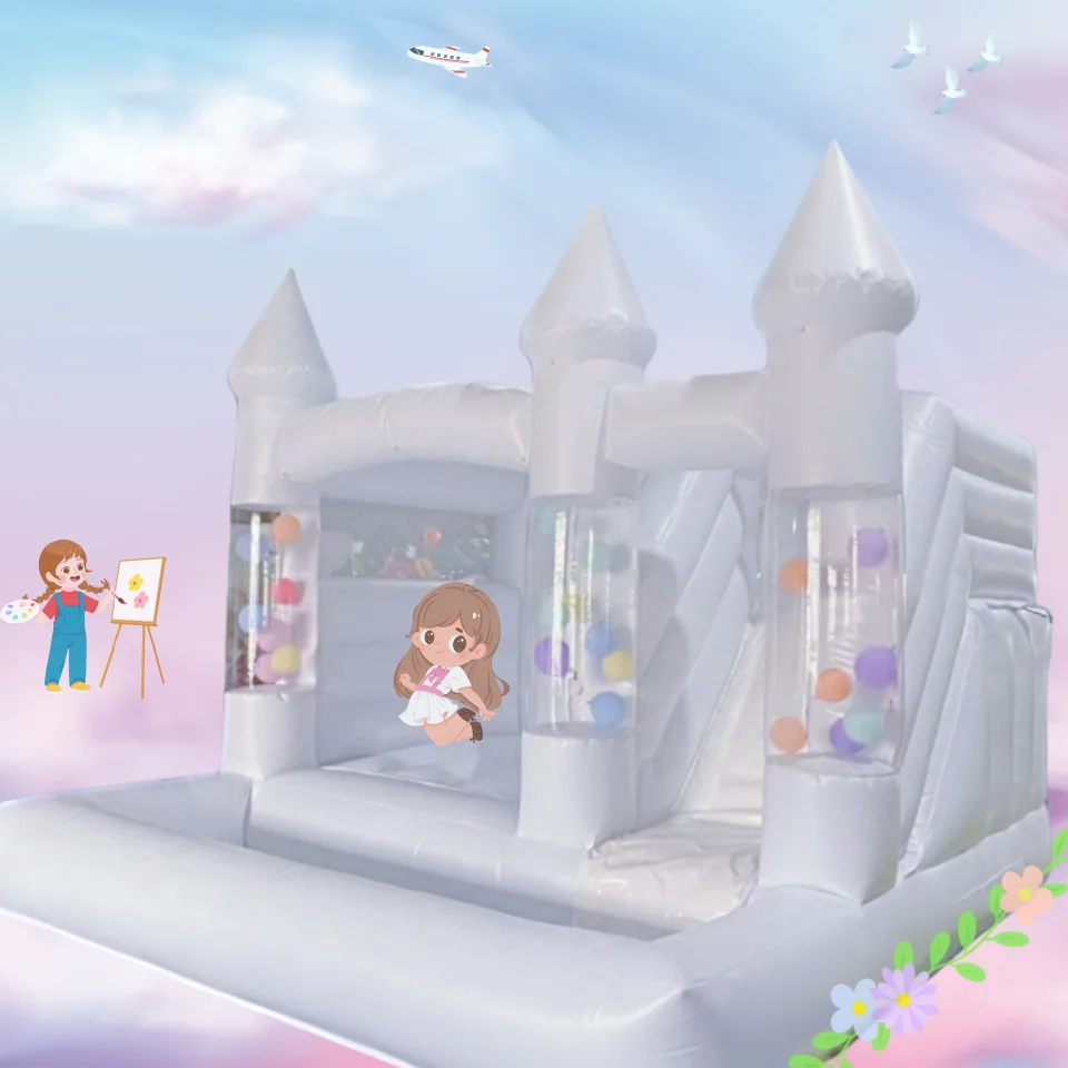 

Playground white bounce house combo inflatable castle with slide modern party jumping house