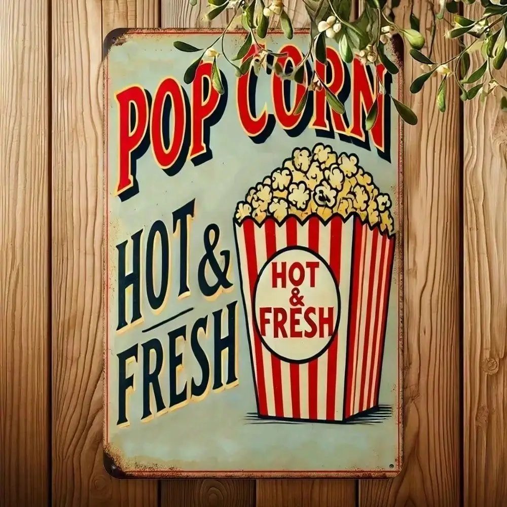 CIFBUY Retro Vintage Popcorn Aluminum Wall Art Waterproof Durable Metal Sign for Movie Room Kitchen Garden Home Decor