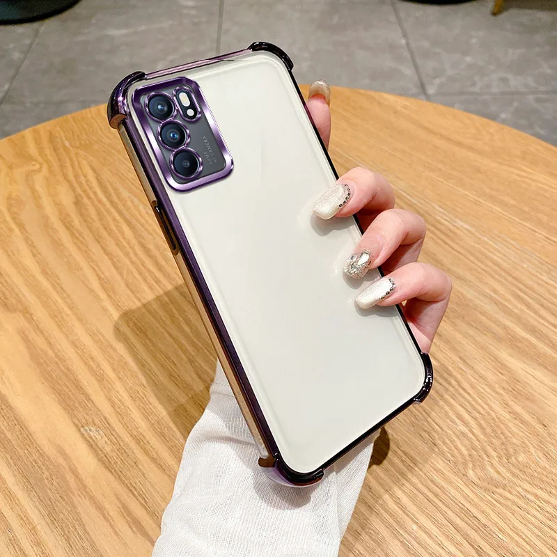 For Oppo Reno6 Case OPPO Reno 6 5G Cover CPH2251 Phone Case Soft Bumper Shockproof Protect Cover Clear electroplate