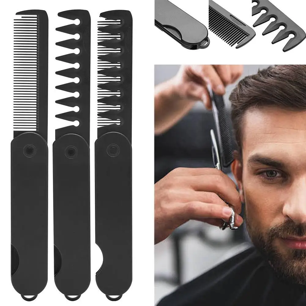 

180 ° Поворотная складная расческа для волос 2 в 1, парикмахерская расческа для мужчин, многофункциональная масляная головка, расчески для бороды, инструмент для укладки волос, карманный размер