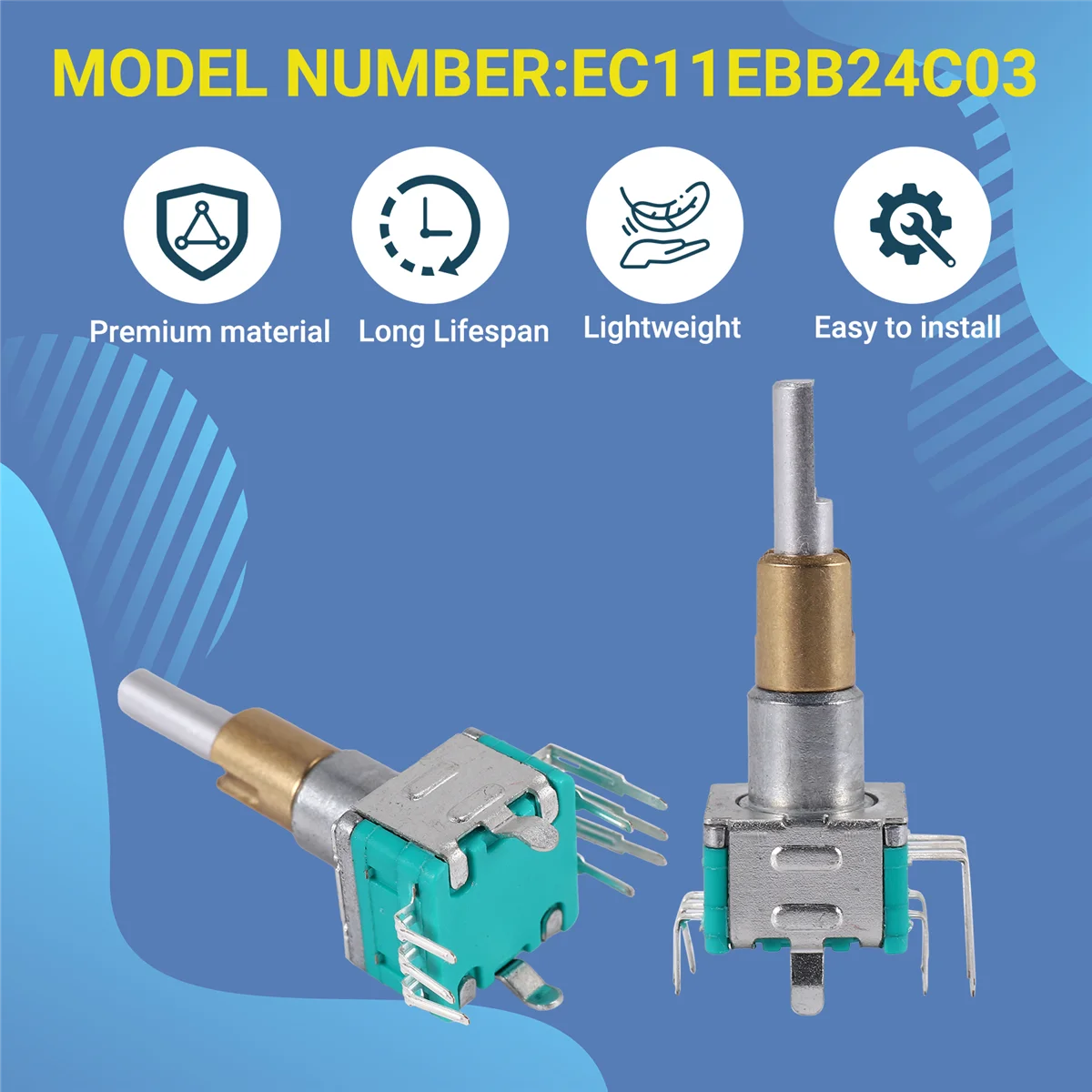 High-end 5PCS EC11EBB24C03 Dual Axis Encoder with Switch 30 Positioning Number 15 Pulse Point Handle 25mm