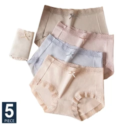 5Pcs Women's Cotton Panties Breathable Lingerie Solid Young Girls Briefs Sexy Underpants Mid Waist Female Underwear Intimates