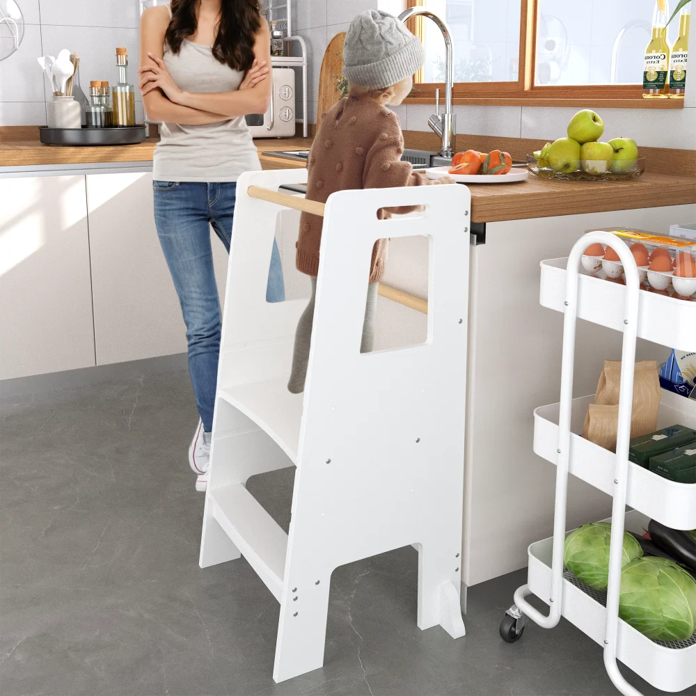 Orraves Kids Standing Tower, Child Kitchen Step Stool Toddler Wood Stepping Stool - Children's Montessori Stool - Adjustable Height, Ideal Kids Kitchen Step Stool for Learning New Skills, White