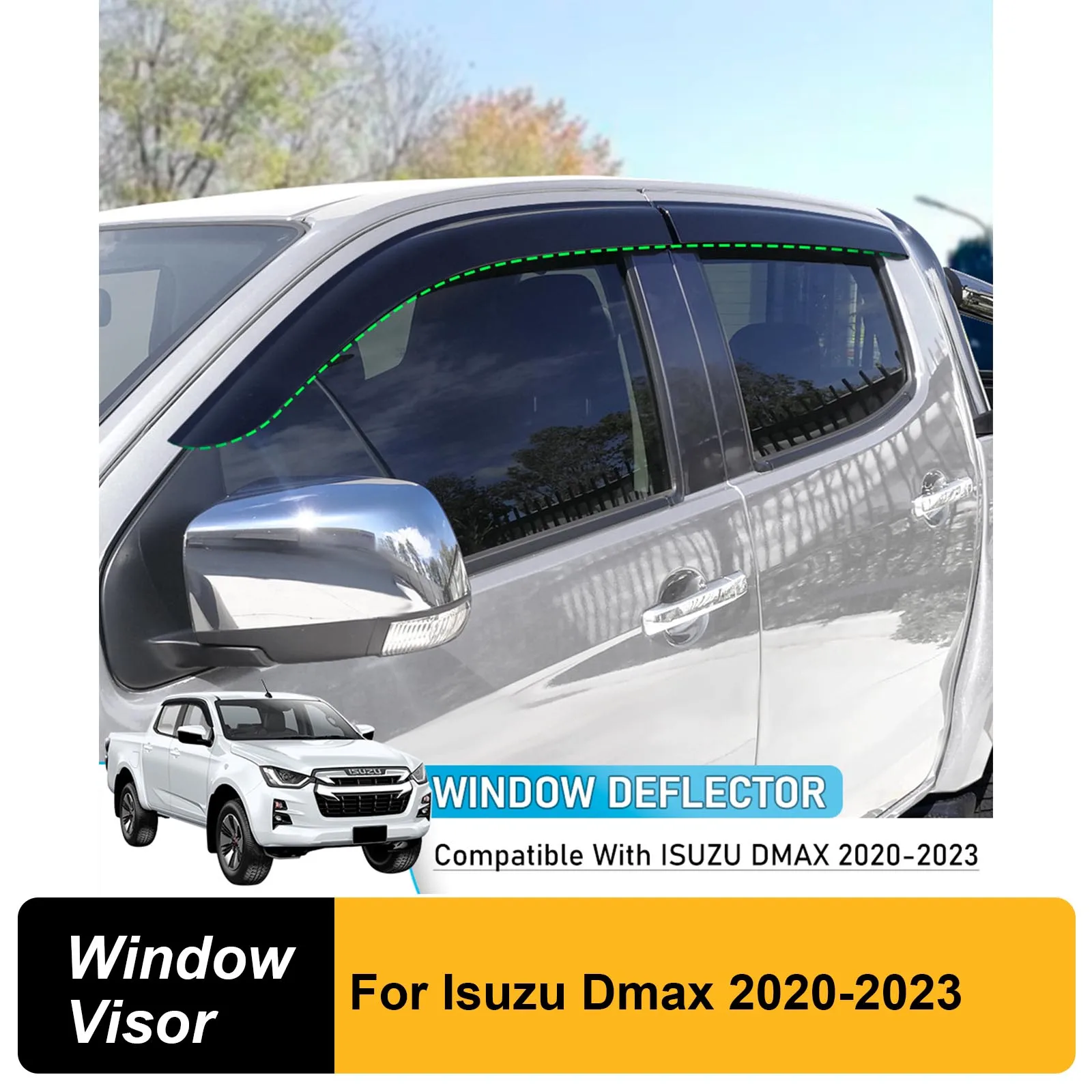 1 Set Window Sun Visor Weather Shield Wind Deflector FOR ISUZU DMAX 2020 2021 2022 2023 ABS Exterior Accessories Double Cabin