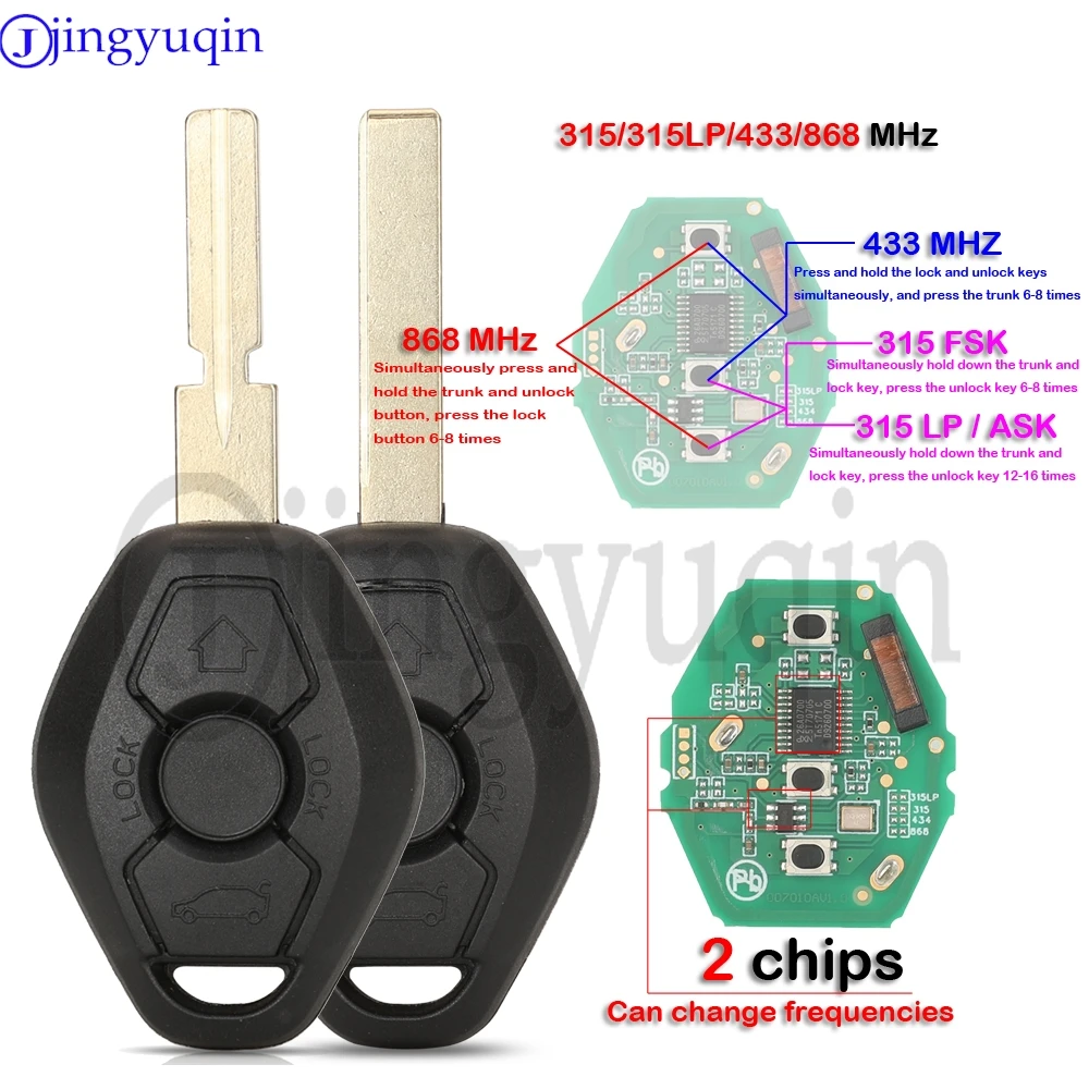 jingyuqin CAS2 System ID46 2 Chip 315/434/868MHz Car Remote Key 5WK49147 5WK49125 For BMW 1 3 5 X5 E46 E60 E61 E63 E64 E70 E87