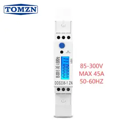 5(45)A 45A MAX 110V 220V 50-60HZ voltage current single phase Din rail KWH Watt hour energy meter with RS485 MODBUS-RUT
