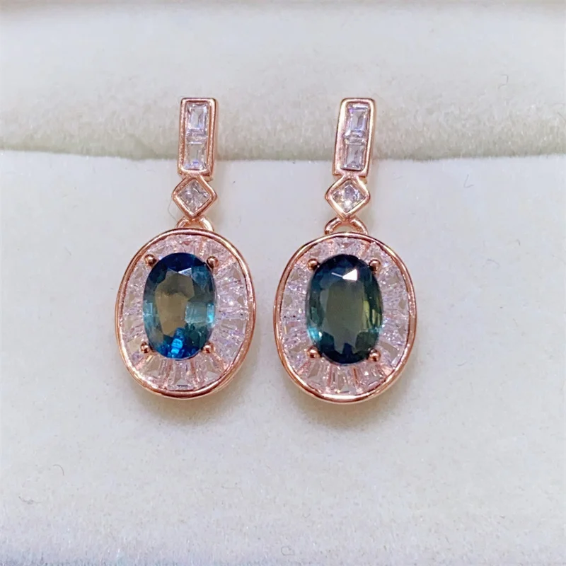 

Серьги из 100% натурального сапфира, женские серьги из стерлингового серебра 925 пробы овальной формы, простые и милые, подарки на каждый день