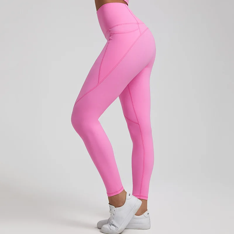 Solid Color Yoga Legging Women Compression Side Pocket Gym High Waist Sport Pant Comprehensive Training Jog Back Waist Zip Pocke