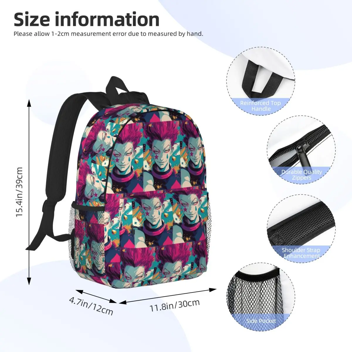 Anime Hisoka Hunter X Hunter Magical Joker Backpack Student Boys Girls BookBag Men Women School Bag Laptop Shoulder Bags