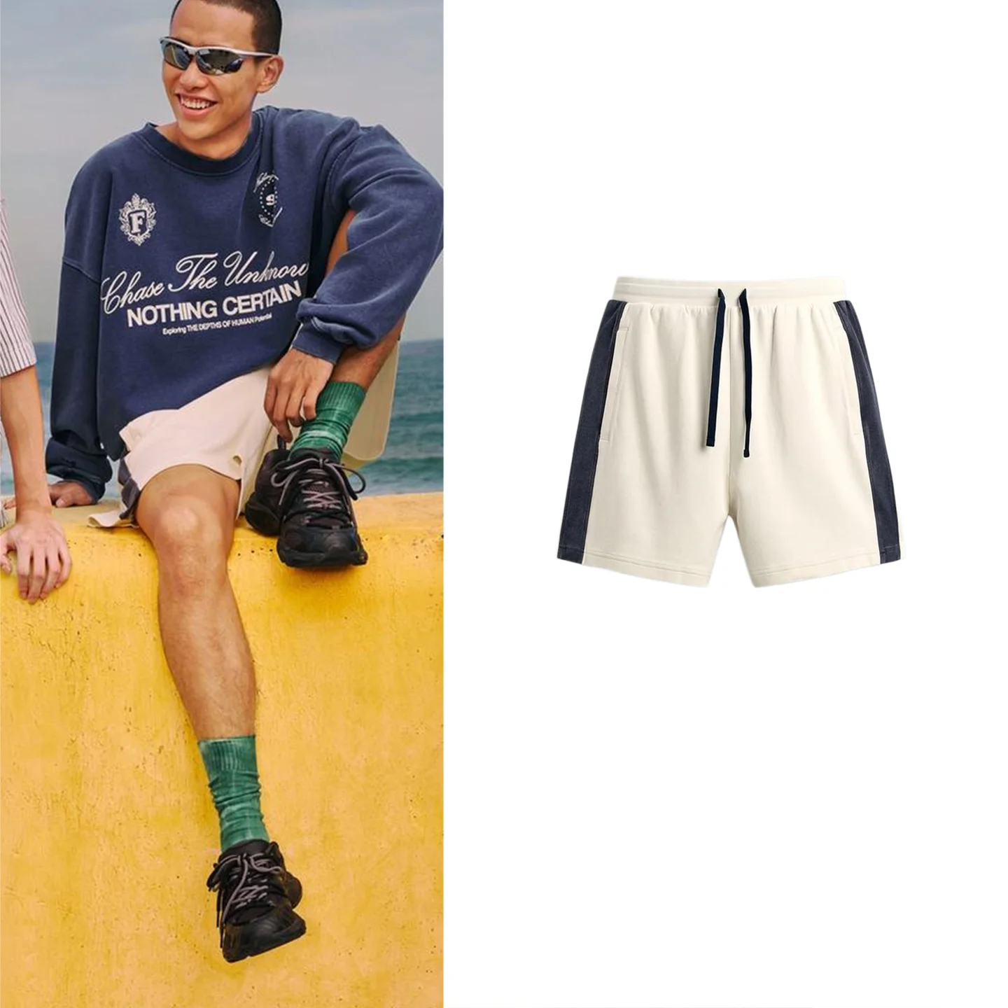 Summer New Men's Casual Washed Running Style Stripe Color Block Short Pants Loose Fit Polyester Fiber Stripe Pattern Shorts