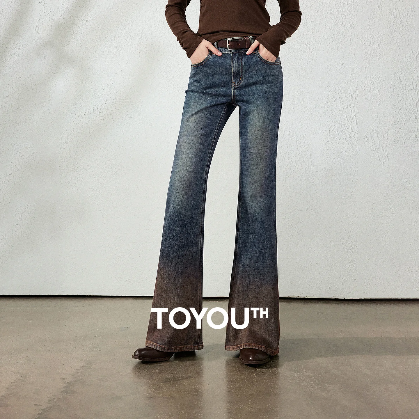 TOYOUTH Liberté Series Women Jeans 2026 Autumn New Stretch Gradient Wash Nomadic Flare Pants
