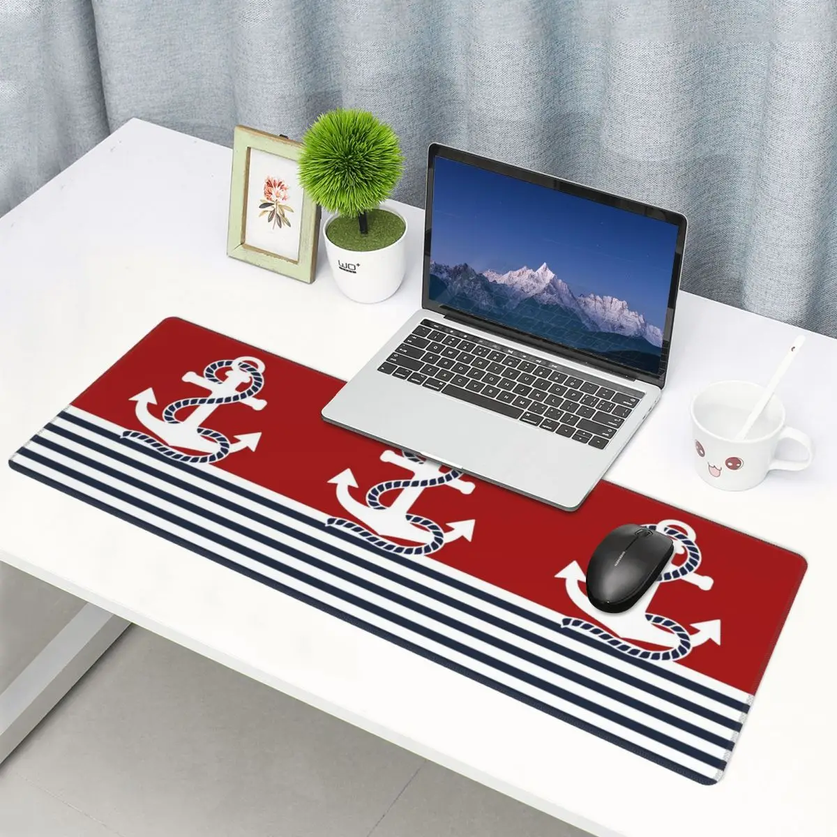 Large Mouse Pad Nautical Navy Blue Stripes And Boat Anchor Gamer PC Laptop Mats Keyboard Carpet Computer Gaming Desk Mat