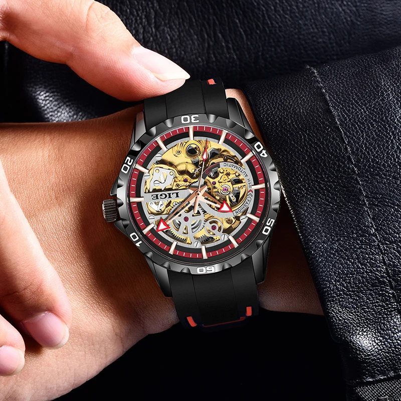 2023 LIGE New Watch Men Automatic Mechanical Skeletonized Clock Fashion Sport Waterproof Watch 50ATM Waterproof Luminous Watches