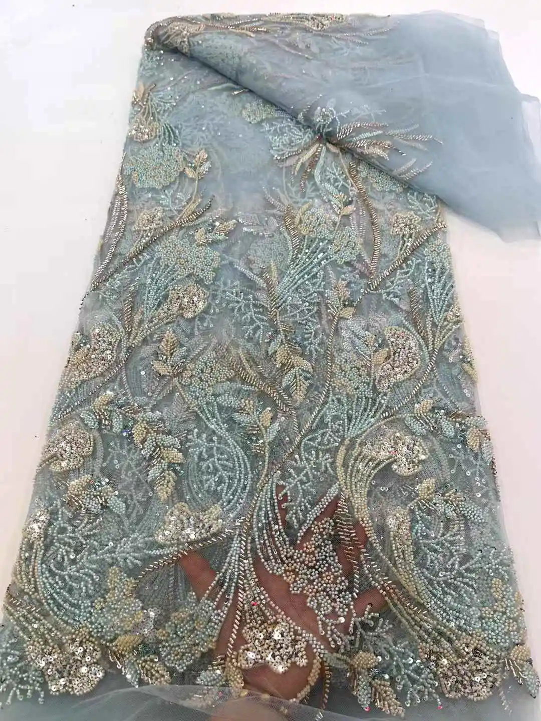 2025 새로운 아프리카 프랑스어 나이지리아 하이 엔드 레이스 원단 비즈 장식 조각 메쉬 자수 웨딩 파티 신부 봉제 드레스