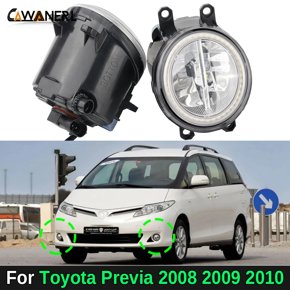 2 Pcs 30W 3000LM Car Front Bumper LED Fog Light Angel Eye Daytime Running Lamp DRL For Toyota Previa 2008 2009 2010