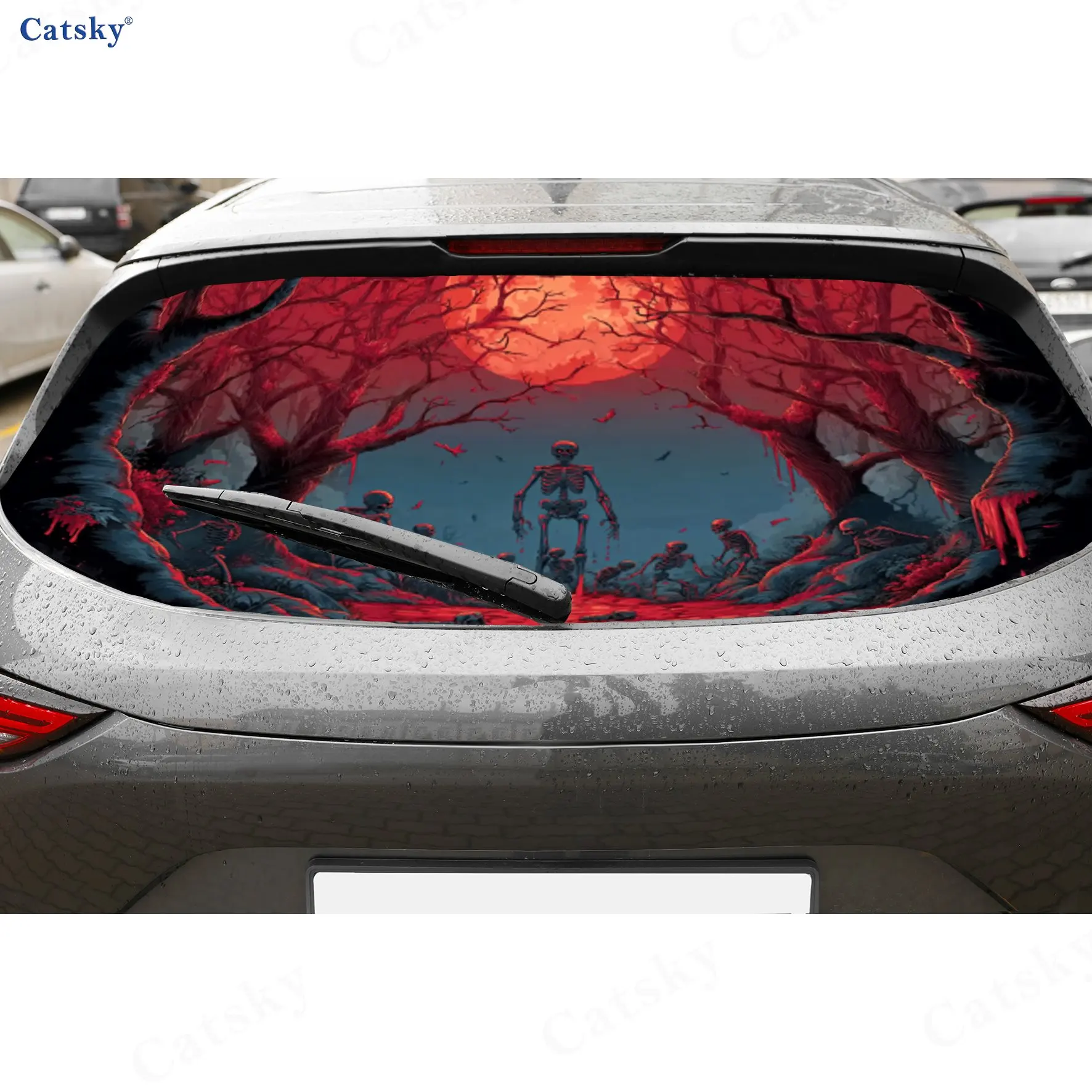 

Blood Red Skull PVC material self-adhesive waterproof car rear window sticker, easy to paste without falling off, waterproof and