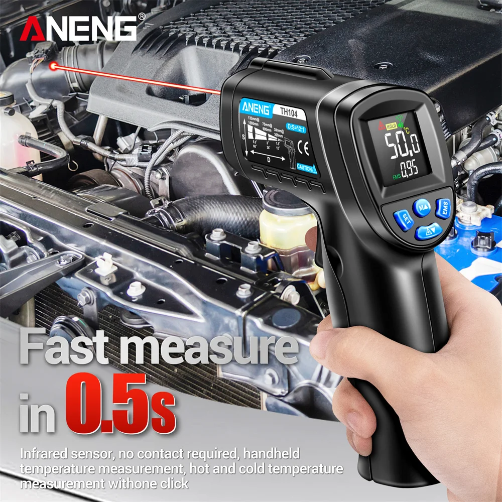 ANENG TH104 Termometro a infrarossi Misuratore di temperatura laser -50~550 ℃   Pistola per temperature senza contatto con schermo inverso VA anche