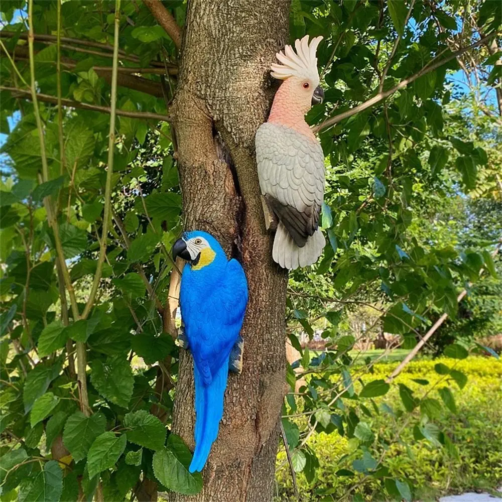 

Funny Wall Mounted Garden Sculptures Landscaping Simulation Parrot Statue Resin DIY Home Decor for Outdoor