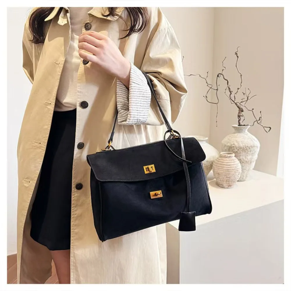 European and American new black suede large capacity single shoulder tote bag handbag luxury brown designer crossbody bag