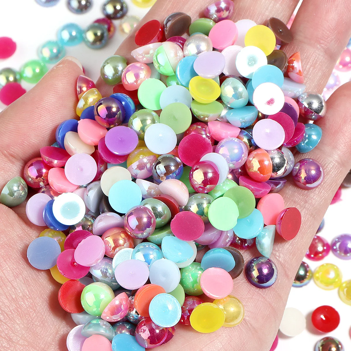 50-1000 Stück AB-Farbe Imitationsperlen Cabochons Halbrunde Flachrückseitige Perlen für DIY-Schmuckherstellung, Zubehör, Nagelkunst und Bastelarbeiten – Detail 5