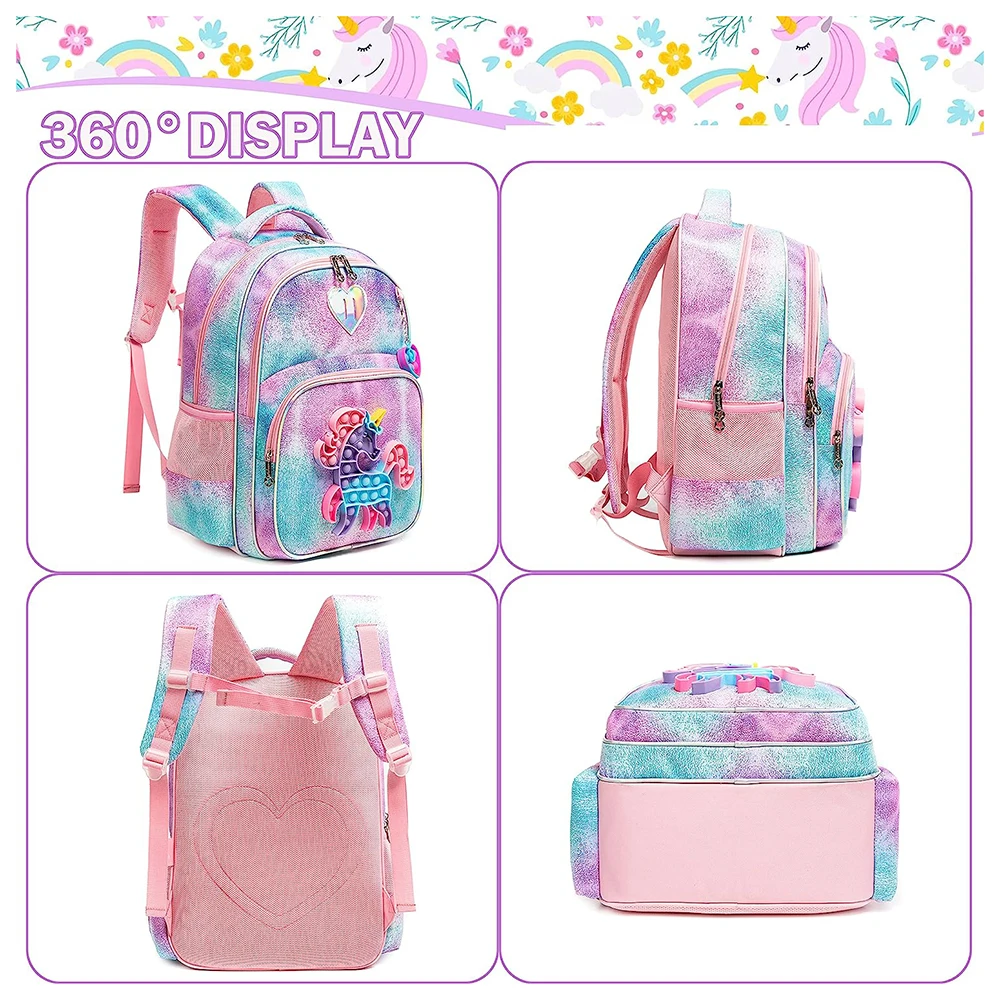 3pcs Kids Backpacks for Girls School Bag with Lunch Box Set Cute Bookbag for Primary School