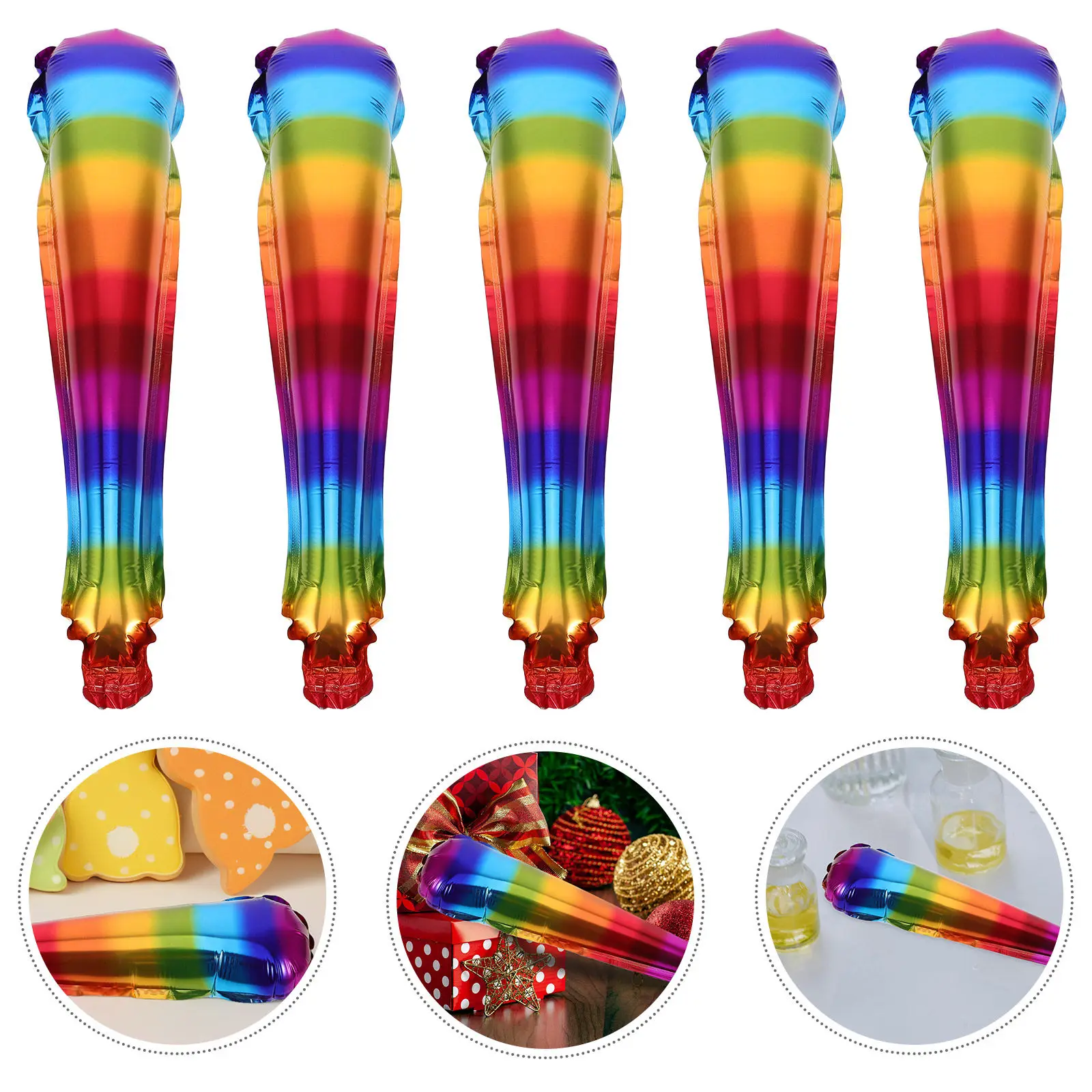 10Pcs Rainbow Inflatable Balloon Stick 14Inch Lightweight Cheerleading Wand for Football Basketball Parties Parade