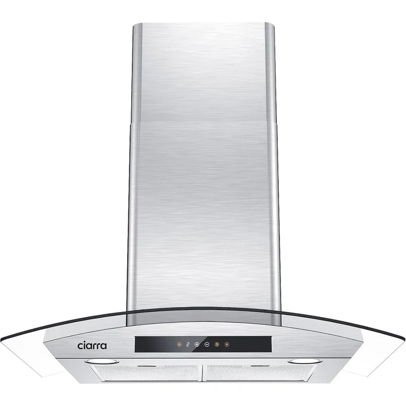 Wall Mount Range Hood 30 inch with Soft Touch Control in Stainless Steel & Tempered Glass, Stove Vent Hood for Kitchen