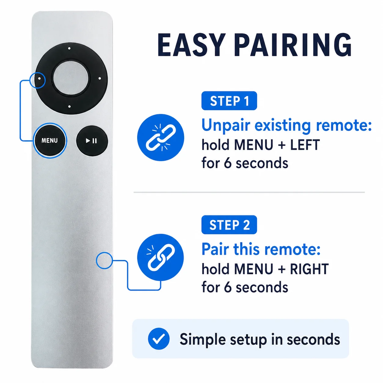 Replacement Remote Control Compatible with A1156 A1427 A1469 A1378 for Apple TV 1 2 3 4 Not Original Plastic - view 3
