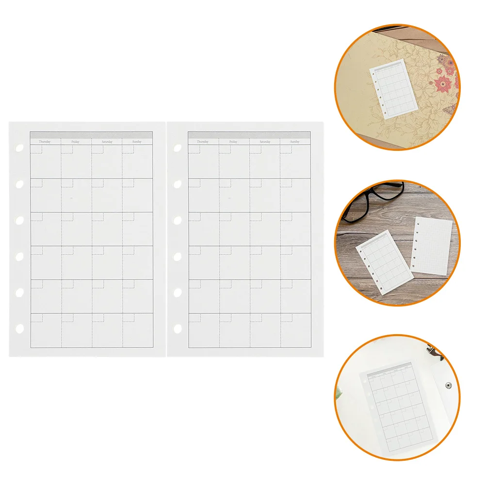 

2 Sets Transparent Snap Button Planner Inserts 6 Hole Loose Leaf Paper for Students Diary Monthly Planning Stationery Refills