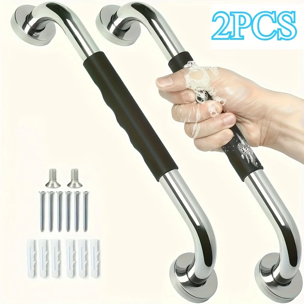 

2pcs Heavy-Duty Stainless Steel Bathroom Grab Bar Non-Slip Safety Handle for Shower,Toilet & Wall Support,Stable & Secure Design