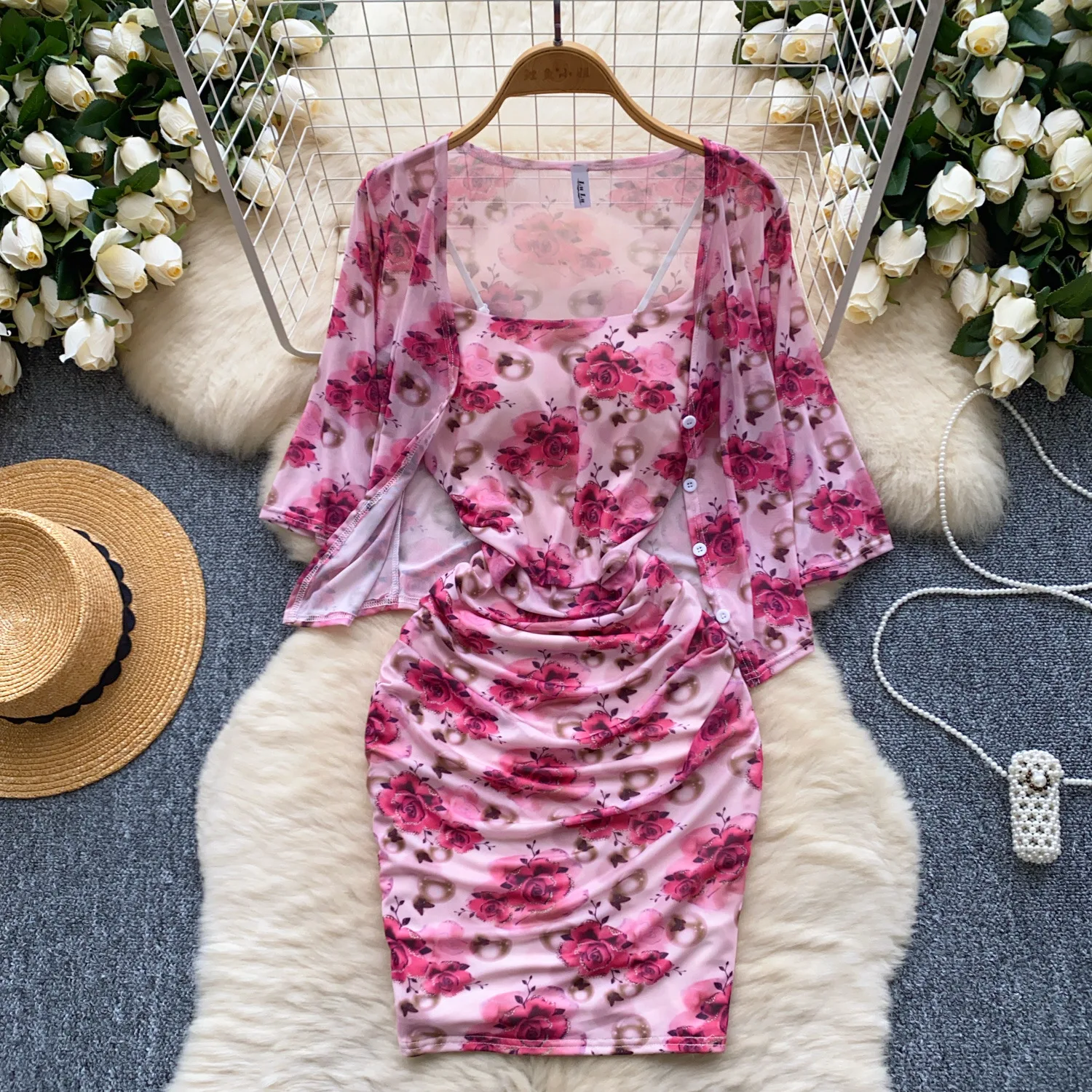 Short Dress Women Dresses Full Sleeve Coats Vestidos Y2k Streetwear Sleeveless Wrap Hip Print Floral Elegant Splice Party Night