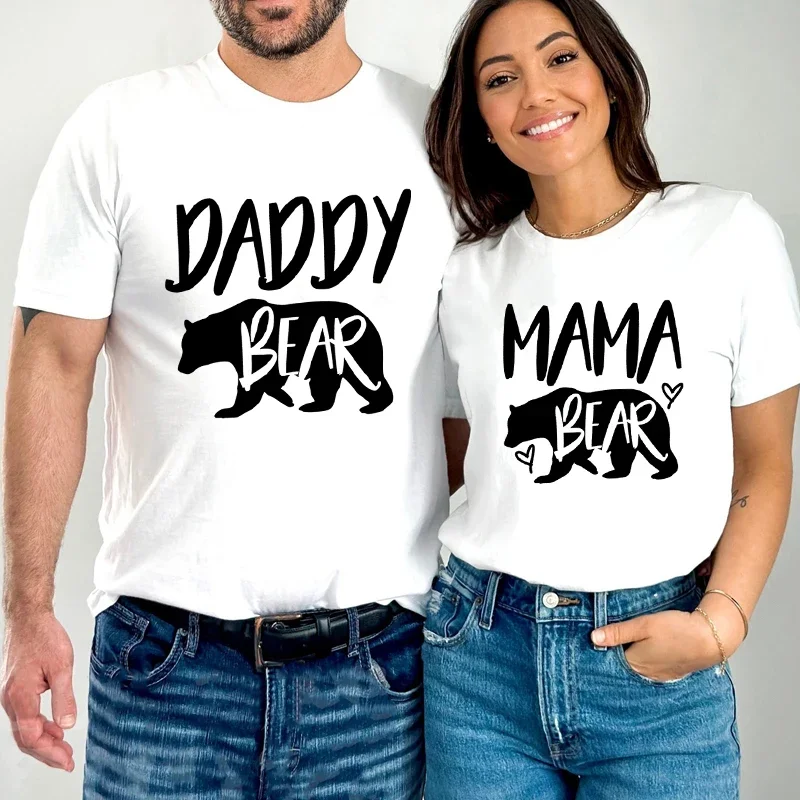 Husband Wife Summer Lovers Sweet T-shirt Daddy Bear Mama Bear Letter Print T-Shirt Funny Family Matching Set Short Sleeve