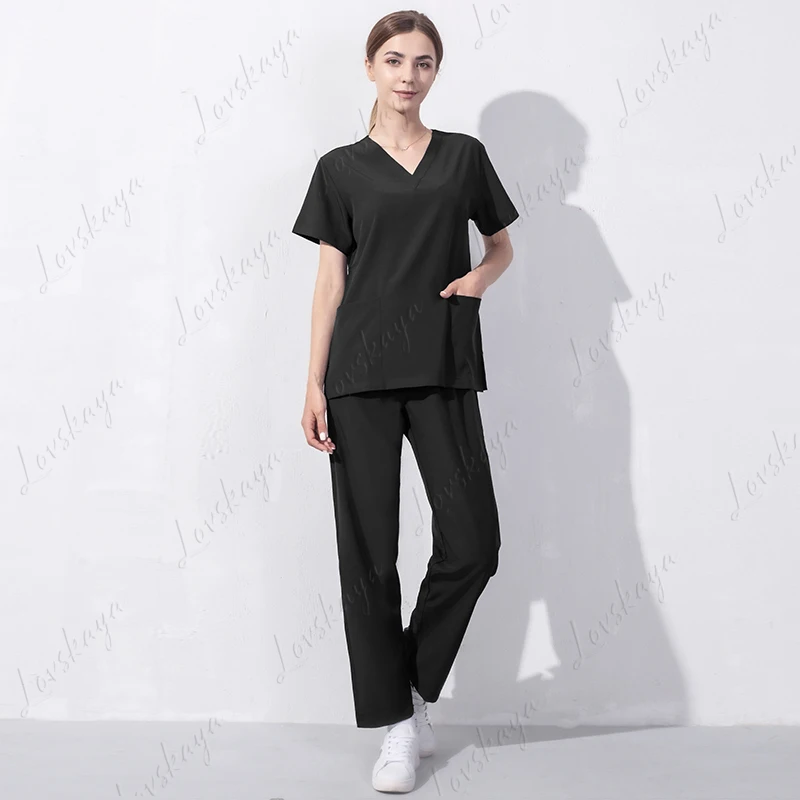 Robe de lavage des mains à manches courtes pour femmes, robe chirurgicale, uniforme d'infirmière d'hôpital de beauté dentaire, ensemble d'hygiène des mains