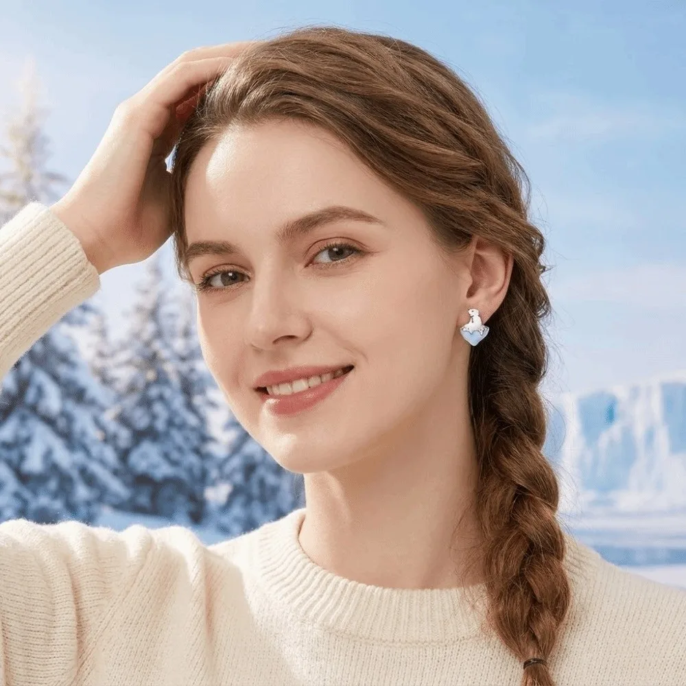 Enamel Polar Bear Stud Earrings Creative Unique Melting Icebergs Earrings Childishness Silver Studs Greenism Ear Studs Gift