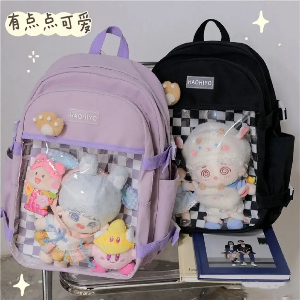 Japanese Cute Cartoon School Bags For Women Sweet High-capacity Ita Backpacks Preppy Style Canvas Transparent Pack Bolsas