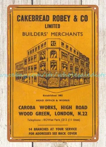 1963 Cakebread Robey Builders Merchants Servicemen craftsmen metal tin sign