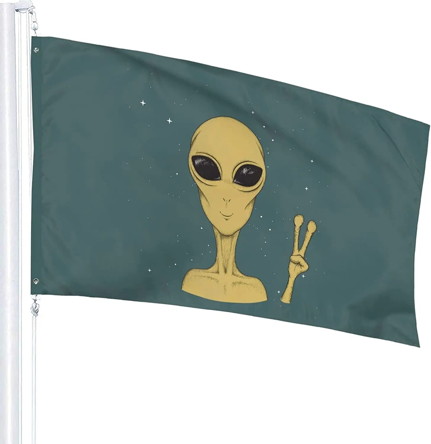 Martian Alien Peace Sign Retro Garden Flag Welcome Home House Flags Double Sided Yard Banner Outdoor Decor