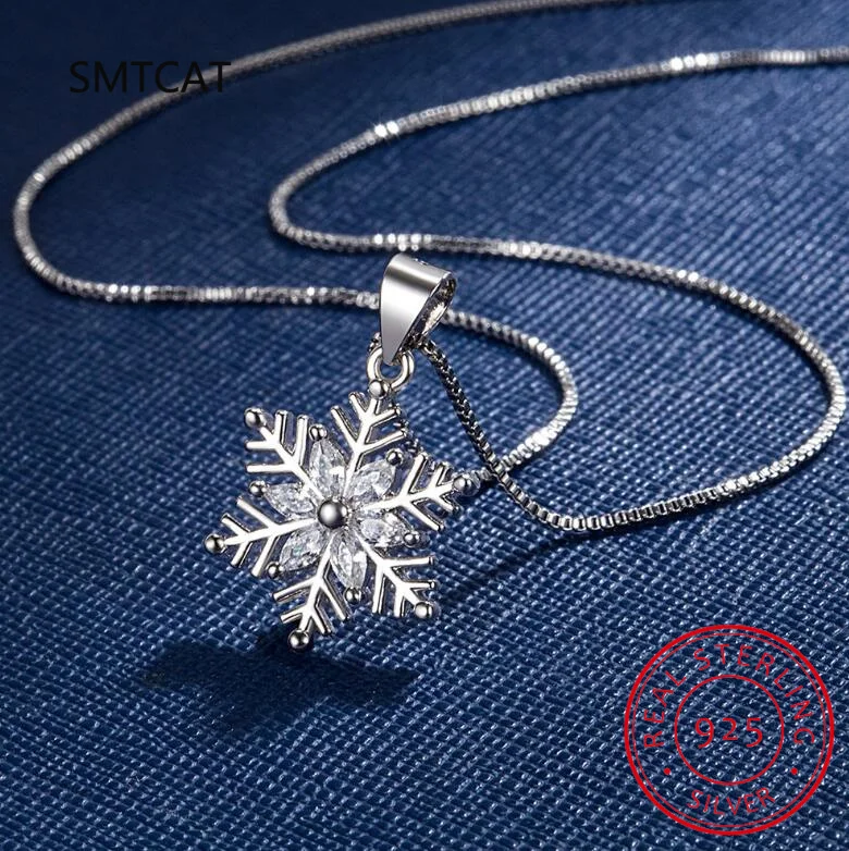 925 Sterling Silver Korean Fashion Small Snowflake Diamond Zircon Earrings Necklace Set Female Sweet Flower Couple