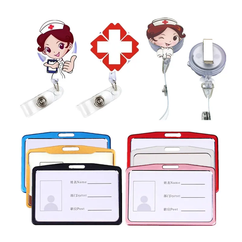 1pc Nurse Staff Working Permit Case Sleeve Pass Work Card Holder Clip Matel Badge Holder Retractable Badge Reel Name ID Tag