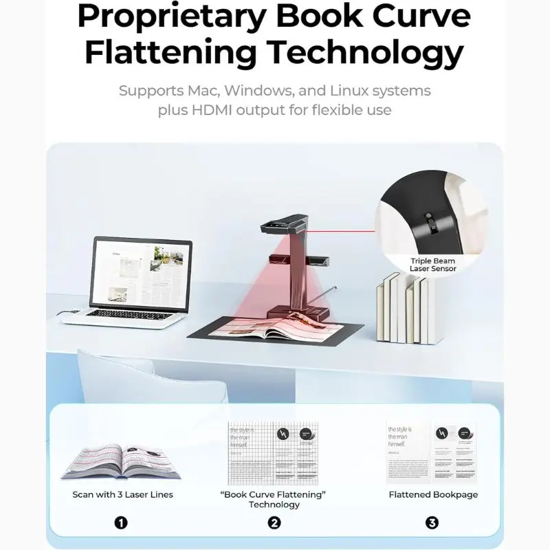 CZUR ET MAX الماسح الضوئي للكتب الاحترافي 38MP كاميرا المستندات منحنى الليزر المسطح USB عالية السرعة وثيقة الماسح الضوئي 180 + لغات OC