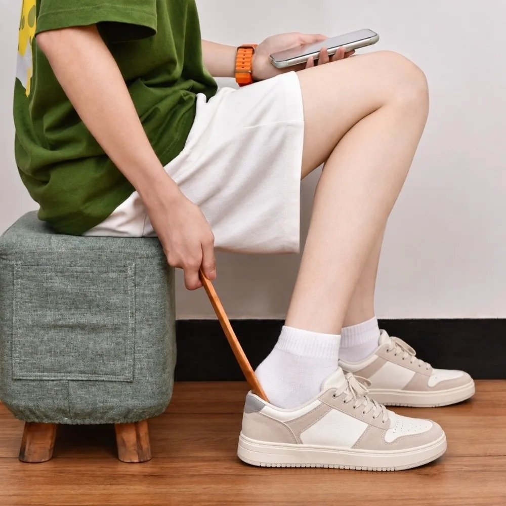 Natural Short Long Handle Bamboo Shoe Horn Smooth Hanging Rope Shoe Lifter Helper Bamboo No-Bend Shoe Helper For Elderly