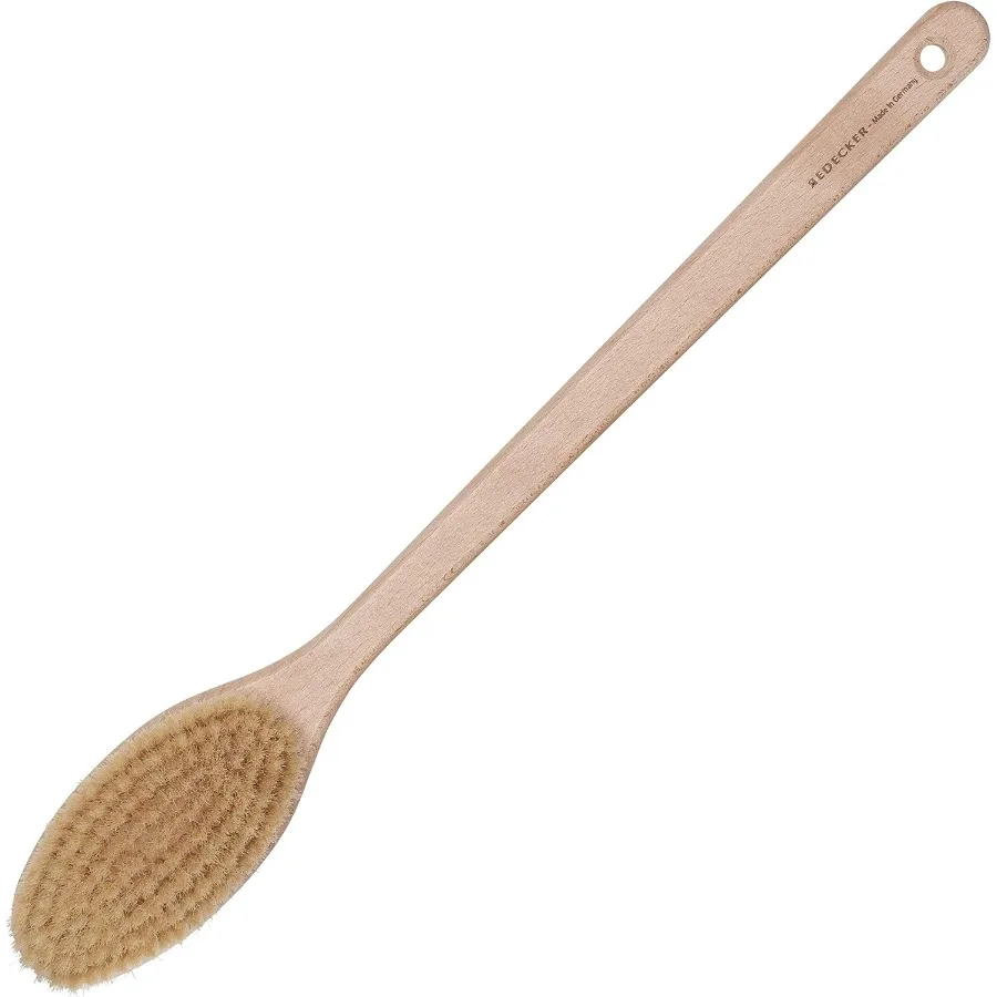 

Ergonomic Wooden Back Scrubber: Long Handle Dry Brushing Boar Bristle Brush for Body Exfoliation & Detox