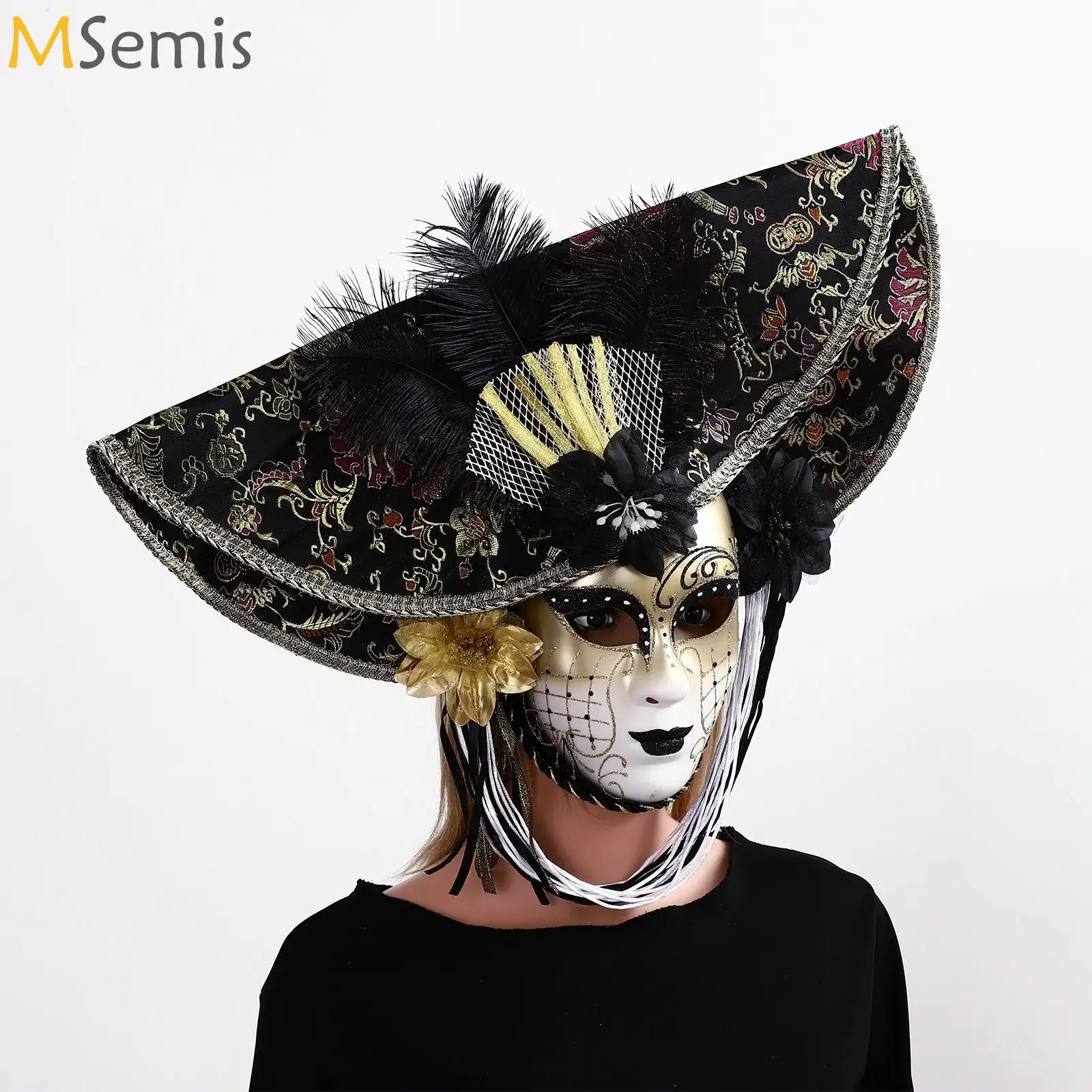 

Halloween Clown Party Props Venetian Mask for Women Men Novel Full Face Visible Feather Embroidery Mask for Masquerade Themed