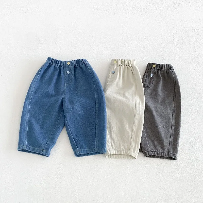 2026-autumn-boys-trousers-solid-color-elastic-waist-girls-denim-pants-brief-style-autumn-jeans-for-kids-soft-harem-pants