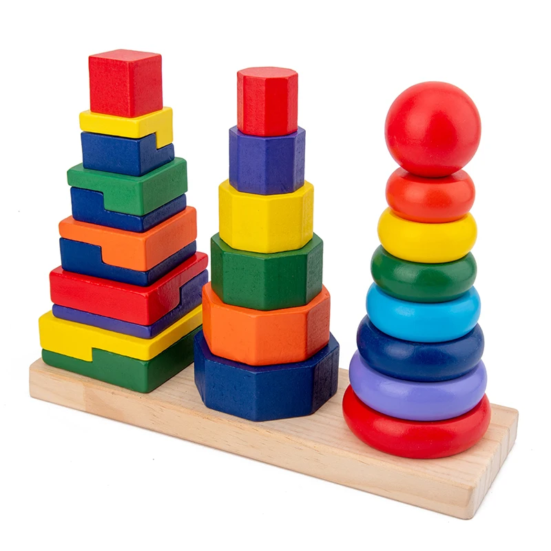 Blocchi di costruzione colorati in legno Giocattolo impilabile Blocchi di diverse forme Bambini Costruisci e impilare per imparare le forme - Super divertente