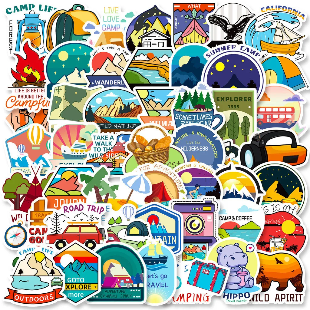 50개 야외 캠핑 및 탐험 방수 그래피티 스티커 헬멧 자전거 핸드 어카운트용 블링블링스티커스 스토어